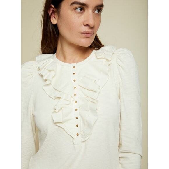 Nation Tops - Nation LTD Tommie Frilly Henley Tee Off White Romantic Feminine Top Medium